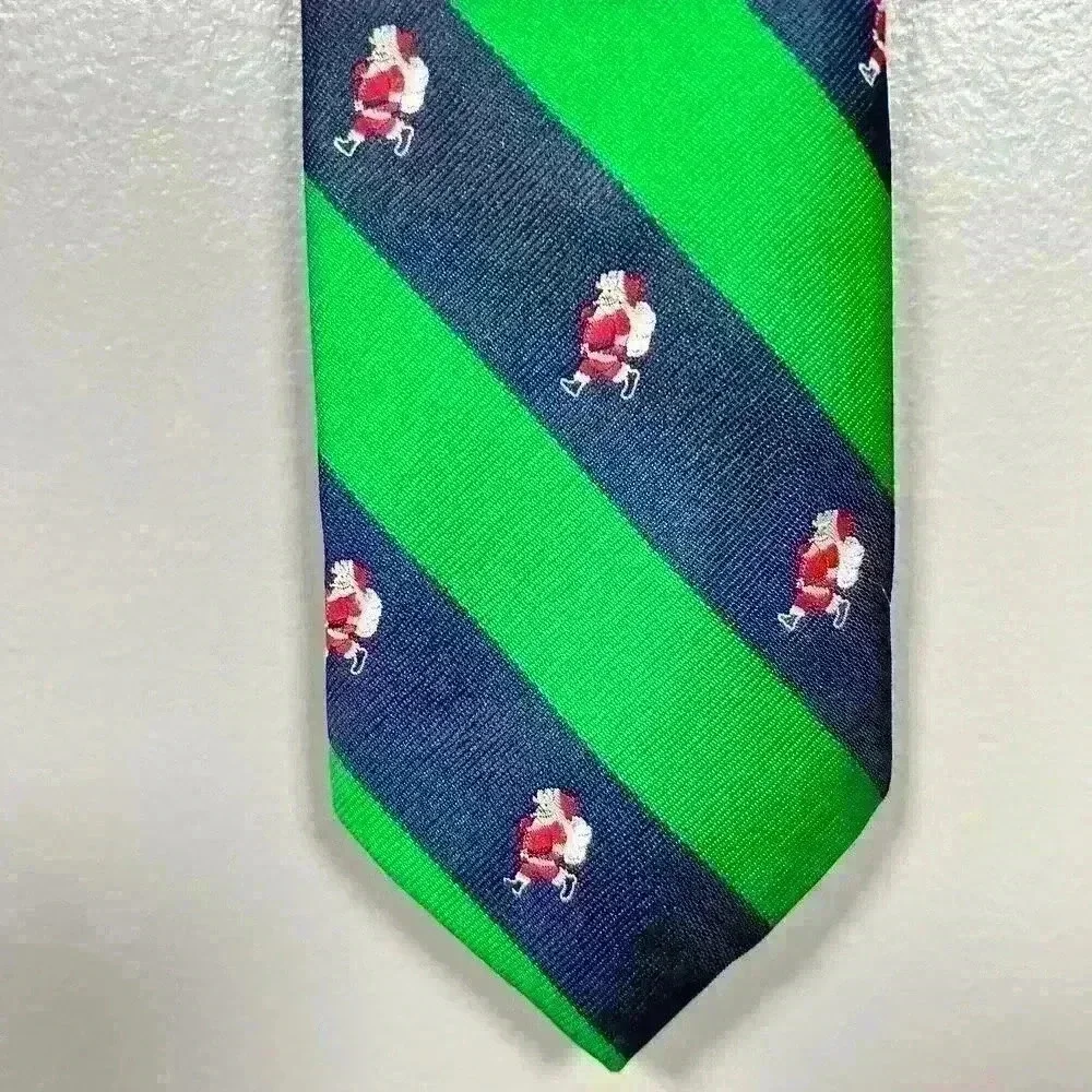 VINTAGE 90s BARRY KORMAN Santa Christmas Festive Striped Tie 53